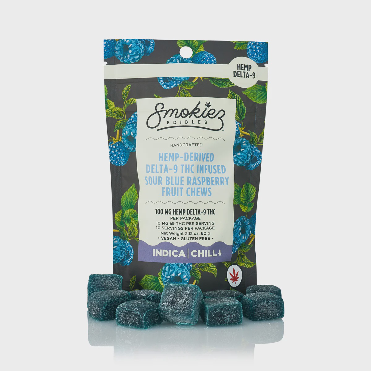 Smokiez Edibles Delta-9 Sour Blue Raspberry Hemp Derived Delta-9 THC Fruit Chews 10 mg 10 pk